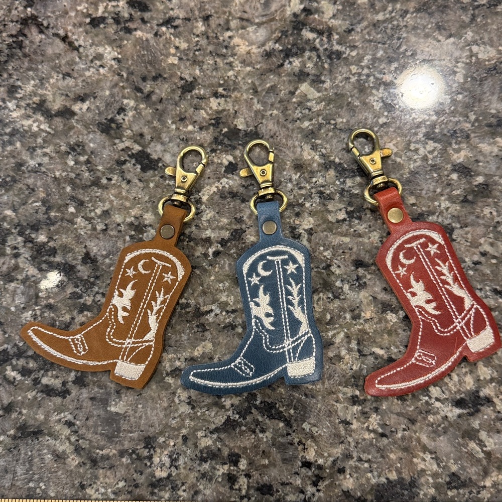 Portland Leather Houston Cowboy Boot Keychain Set in Brown, Blue, and Red